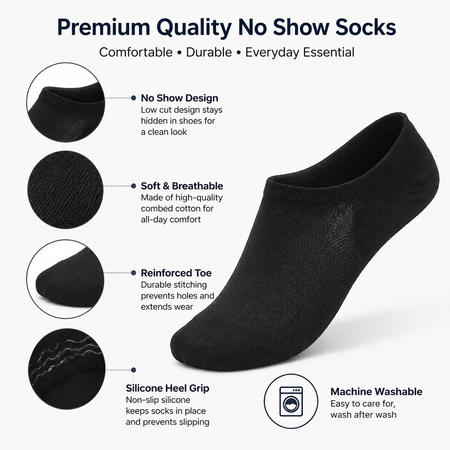 9 Pairs No Show Socks Men Thin Low Cut Non Slip Invisible Socks