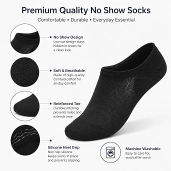 9 Pairs No Show Socks Men Thin Low Cut Non Slip Invisible Socks