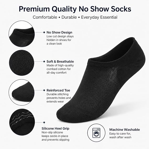 9 Pairs No Show Socks Men Thin Low Cut Non Slip Invisible Socks