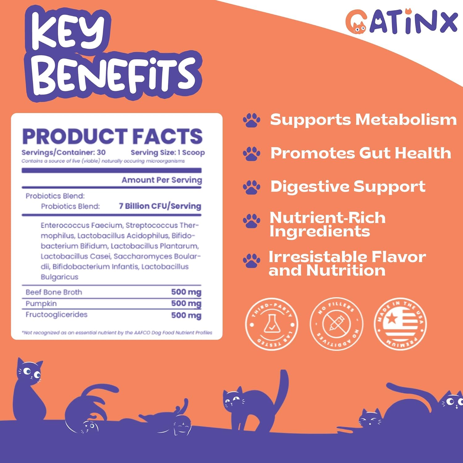 Whiskers & Wellness Probiotic Blend - Digestive Support for Cats, Metabolic Health, Gut Balance, and Immune Boost | 7 Billion CFUs, Pumpkin, Chicken Liver, and Cat Prebiotics
