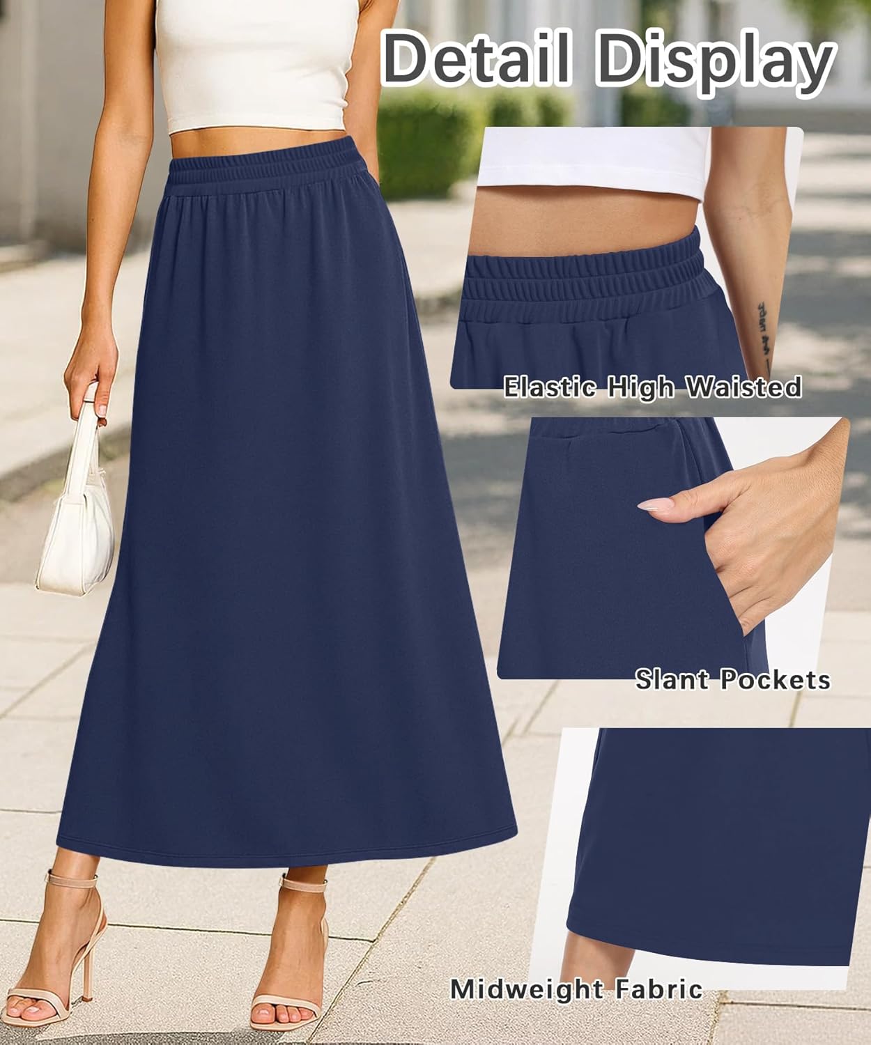 Women's Flowy Maxi Skirts Elastic High Waisted Casual A-Line Long Skirt with Pockets 2026 Trendy - Image 4