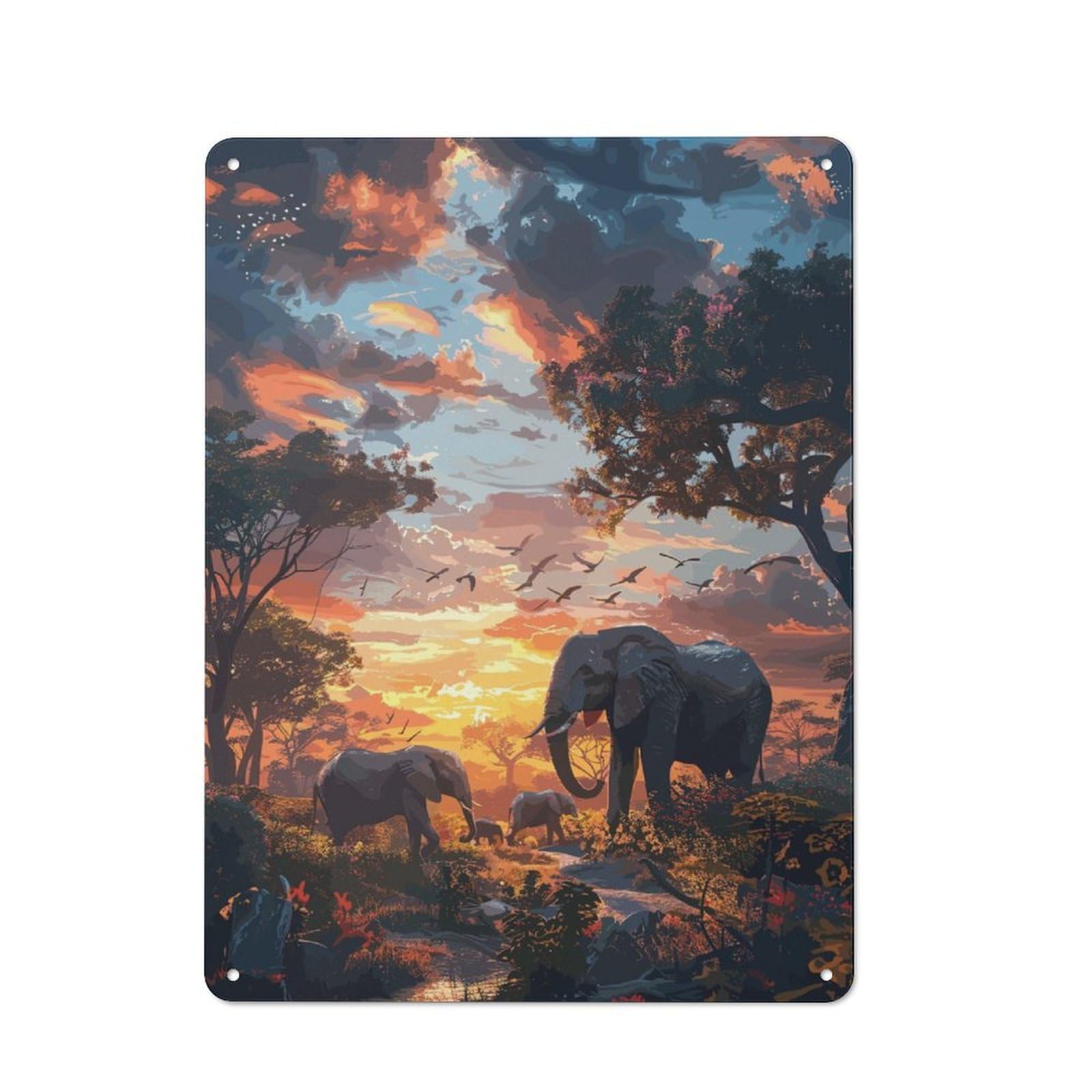 Junmoney Elephants Nature Synthwave Vintage-Inspired Tin Sign 40X30cm For Café Or Restaurant, For Cooler-Month Interiors With Vintage Character