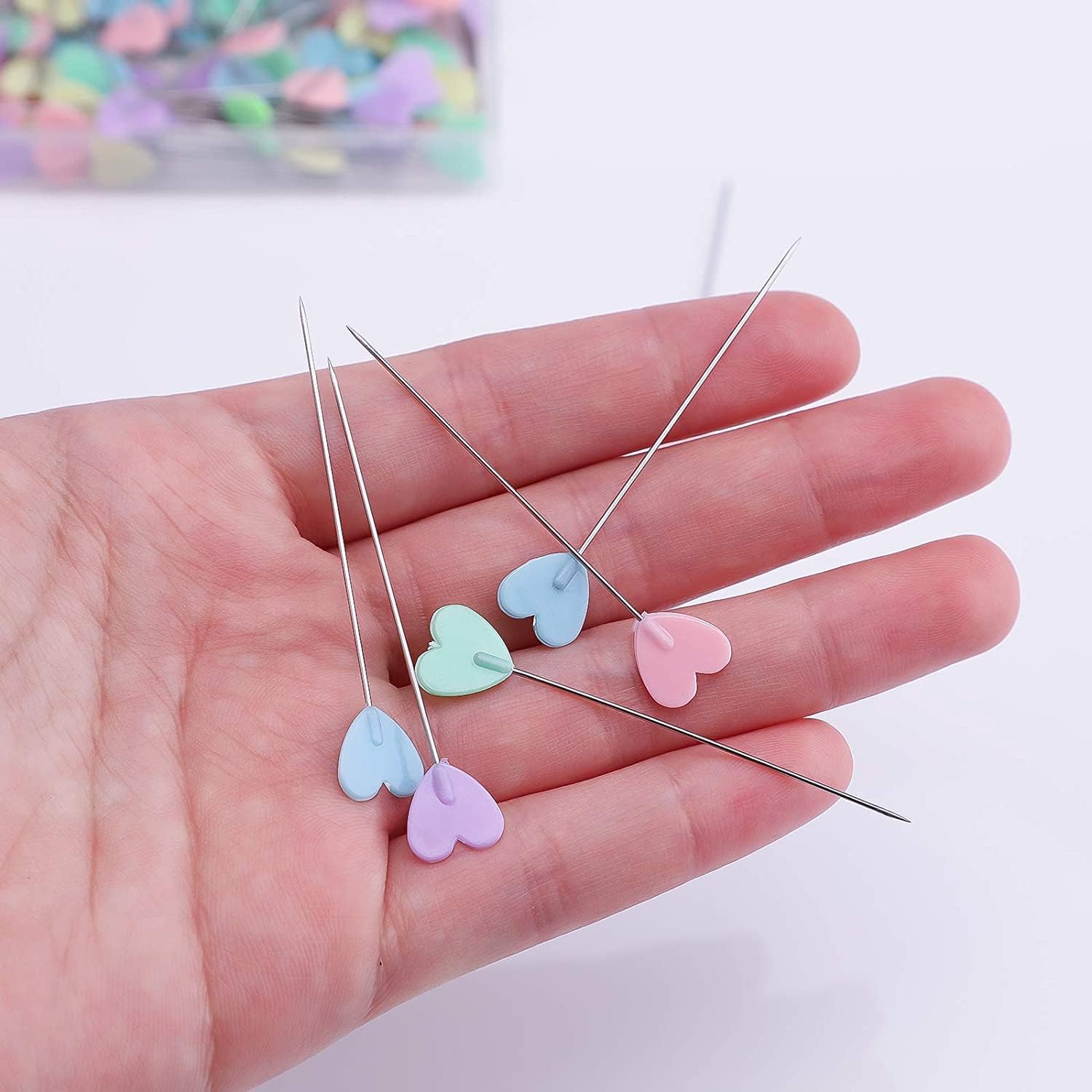 LUTER 200pcs Flat Love Head Pins with a Storage Box Assorted Colors Decorative Pins for Dressmaker Craft Sewing Projects
