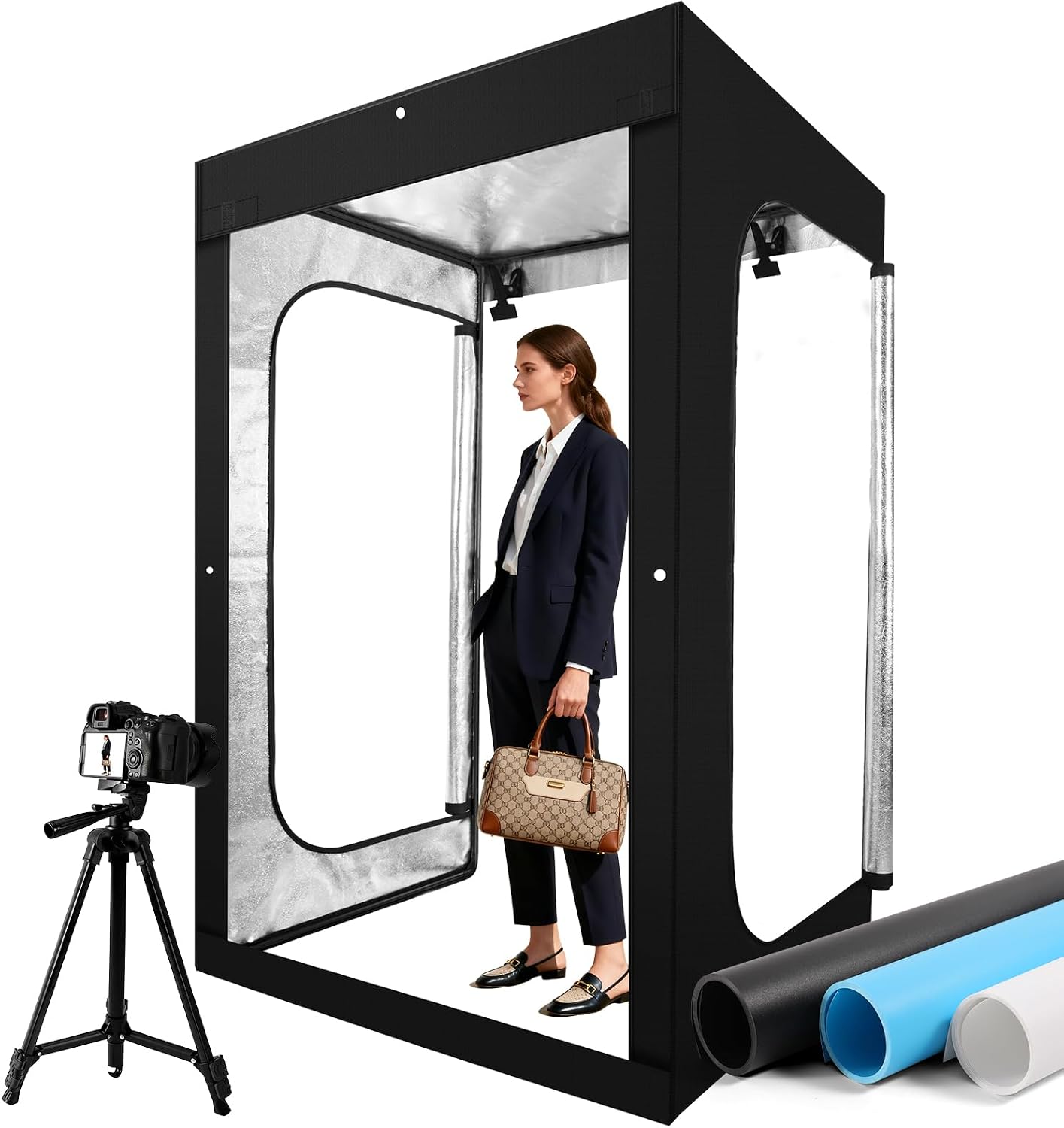 Large LightBox with Tripod Stand, 47"x38"x79" Light Box with 8 Stepless Dimming Light Boards 768 LED Beads,Shooting Tent kit with 3 Backdrops.Professional Photobooth Softbox for Studio Photography