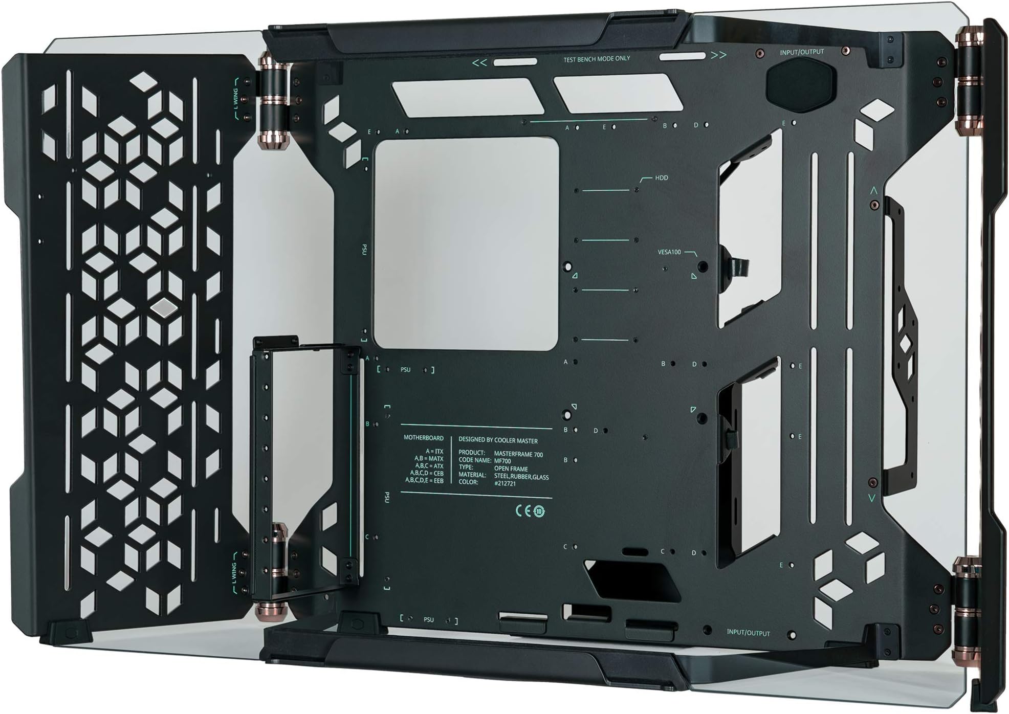 Cooler Master MasterFrame 700 Customizable Open-Air Frame ATX Case, Panoramic Tempered Glass, Premium Variable Friction Hinges, Built-In VESA Mount, Test Bench Mode (MCF-MF700-KGNN-S00)