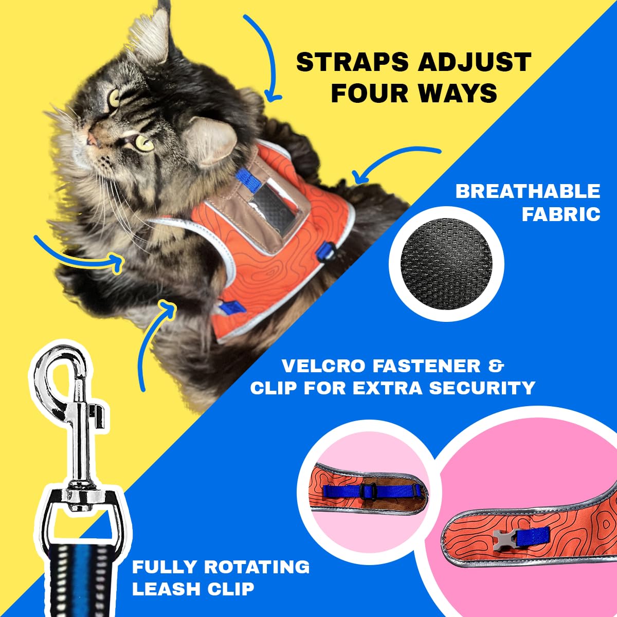 TRAVEL CAT The Pathfinder - Pettorina per gatti con tasca per localizzatore GPS, alimentata da Tractive, a prova di fuga, per gatti piccoli e grandi, gattini (arancione, L)