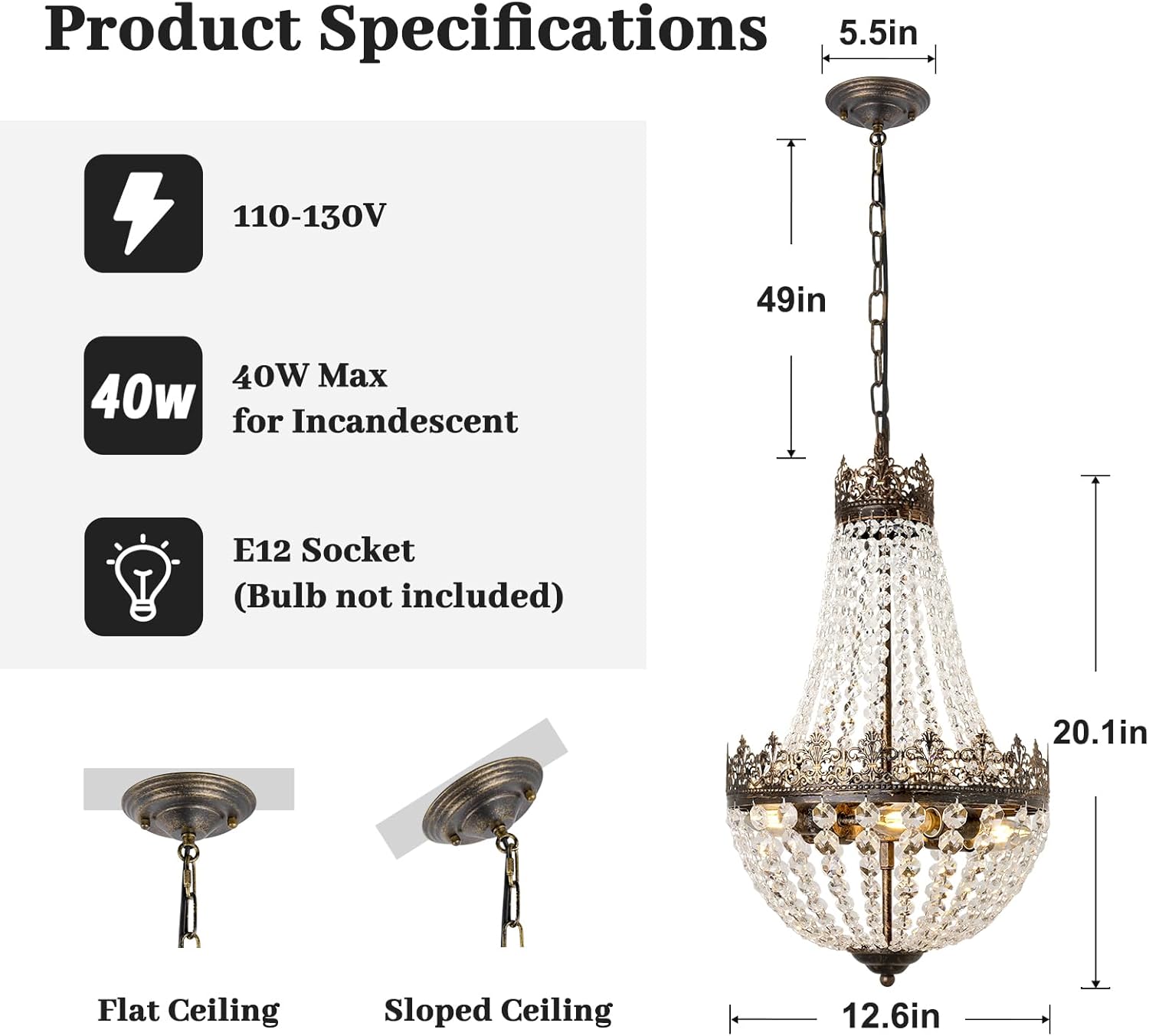 Crystal Chandelier for Dining Room, Antique French 4-Light Bedroom Chandelier, K9 Crystal Bathroom Chandeliers, Mini Vintage Ceiling Light for Living Room Foyer Hall Kitchen Entryway 4 E12 Base