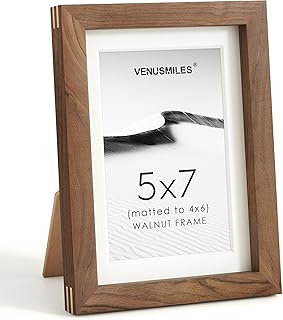 5x7 Picture Frame, USA-Sourced Natural Walnut Wood Photo Collage Frame with HD Tempered Glass, Modern Simple 5 x 7 Wooden Frame Matted to 4x6, Gallery Wall Frames for Art, Wall or Tabletop Display