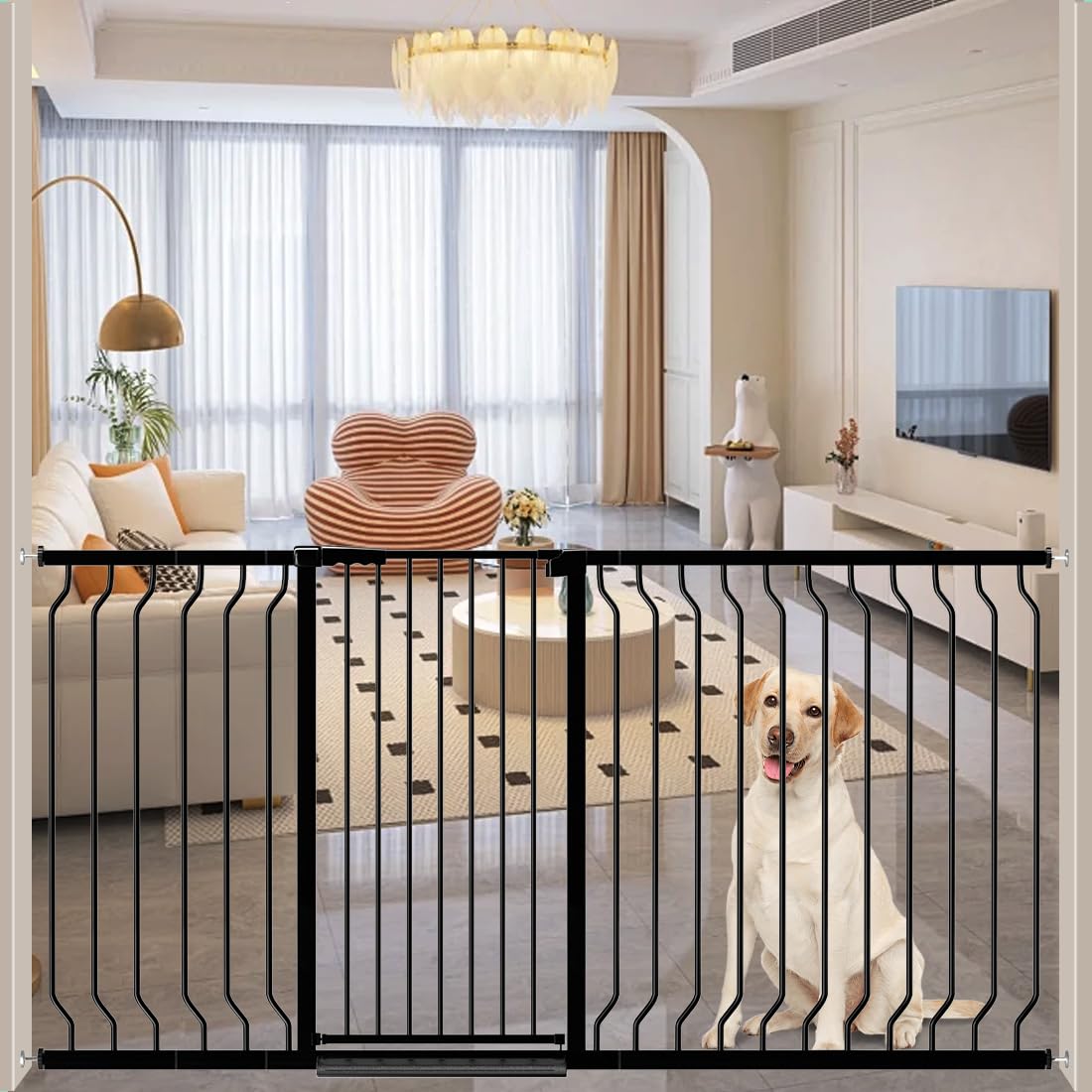 ALLAIBB Black 40.55" Extra Tall Wide 57.48-74.4" Baby Gate Pressure Mounted Walk Through Child Kids Safety Toddler Tension Pet Dog Gates with Extension for Doorways Kitchen