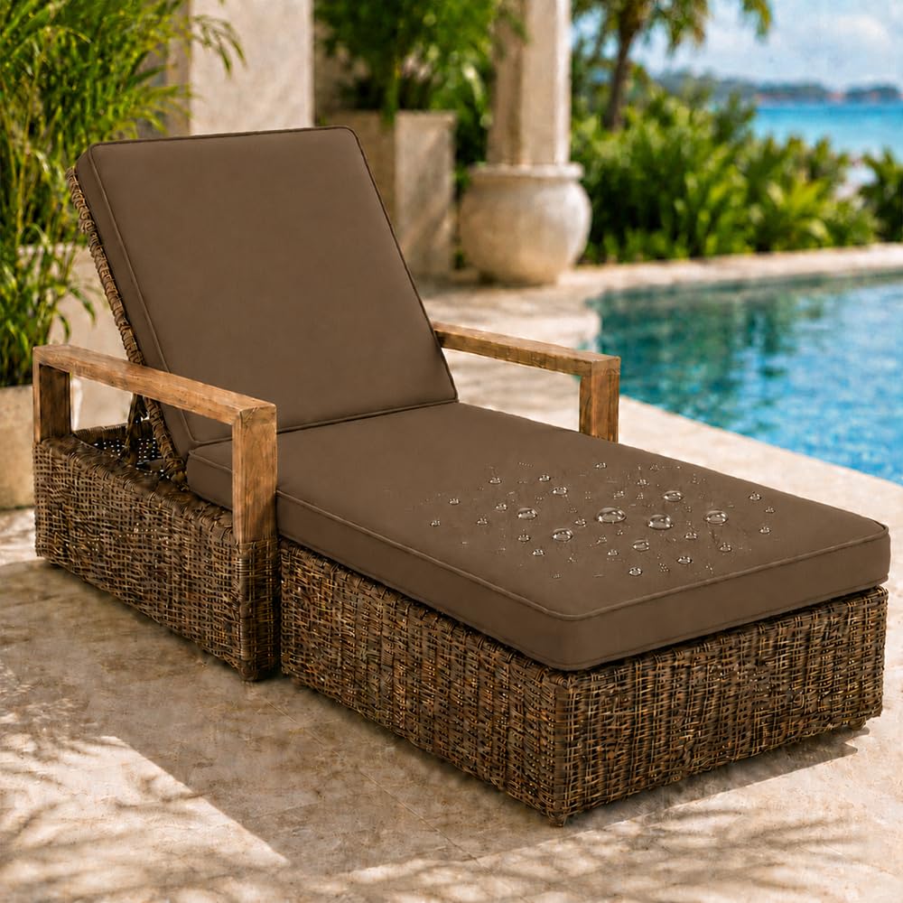 T & ili Wasserdichtes Sun Lo Cush Ersatzteil, 2-teiliges Anti-Rutsch-Pad mit abnehmbarem Bezug, 6 Str für Garten-Sonnenliege, Braun, 193 x 56 x 5 cm