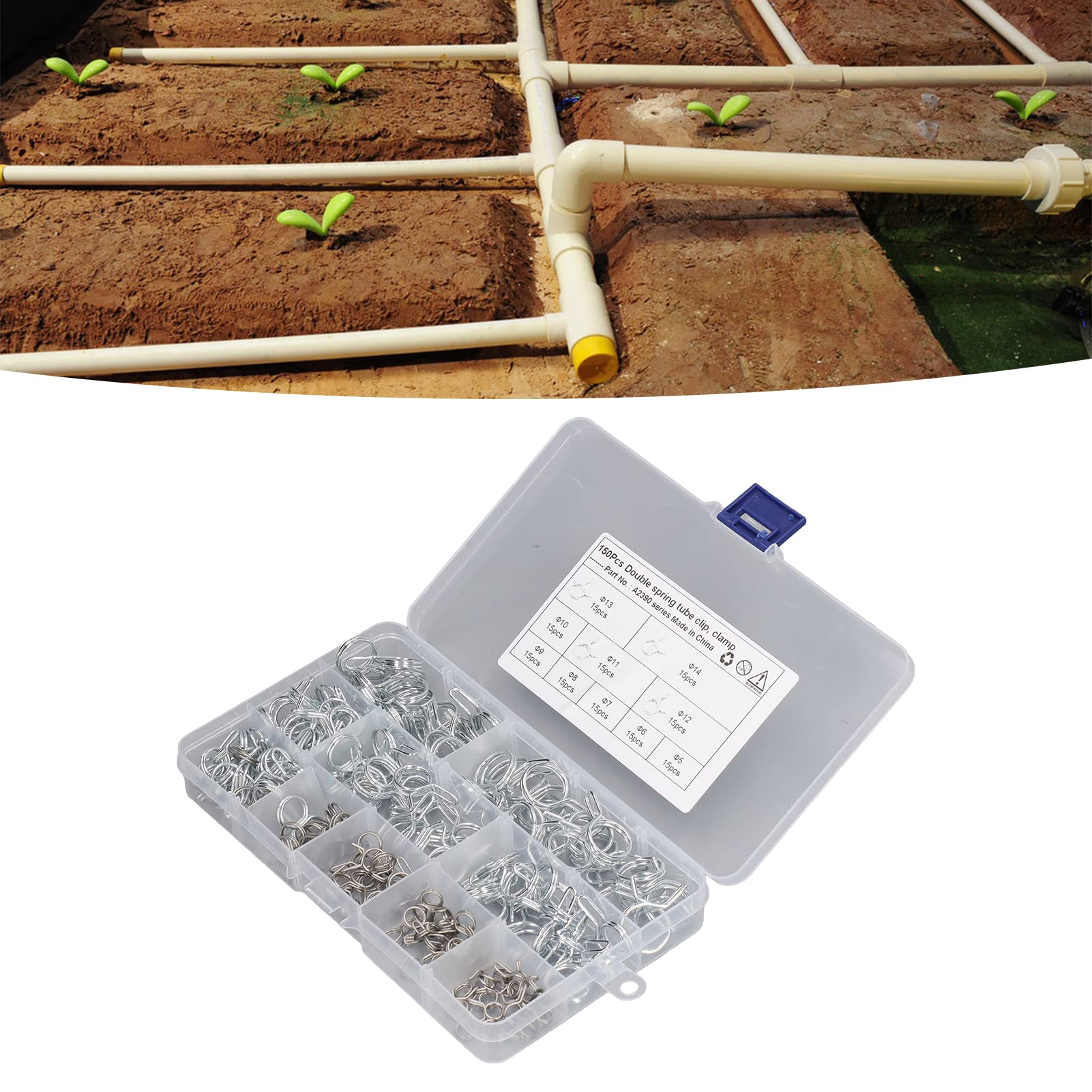 Leapiture 150pcs Double Wire Spring Tube Clip Wire Hose Clamp High Hardness Adjustable Convenience for Farm Agriculture