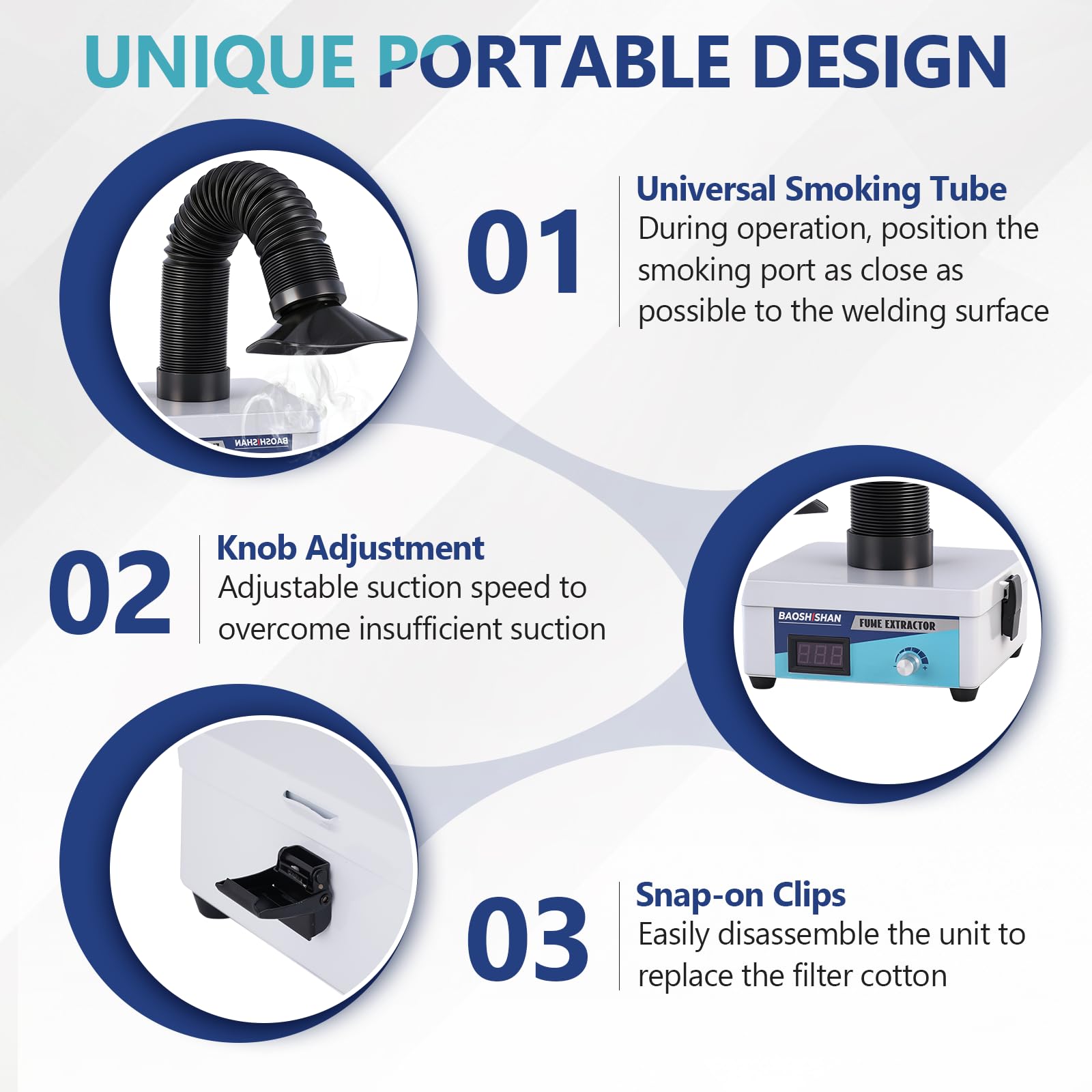 BAOSHISHAN Extractor de Humos Soldadura Absorbedor de Humo Soldadura de Escritorio Eliminador de Ventosa de Humo con filtros de 3 etapas para Trabajos de Soldadura