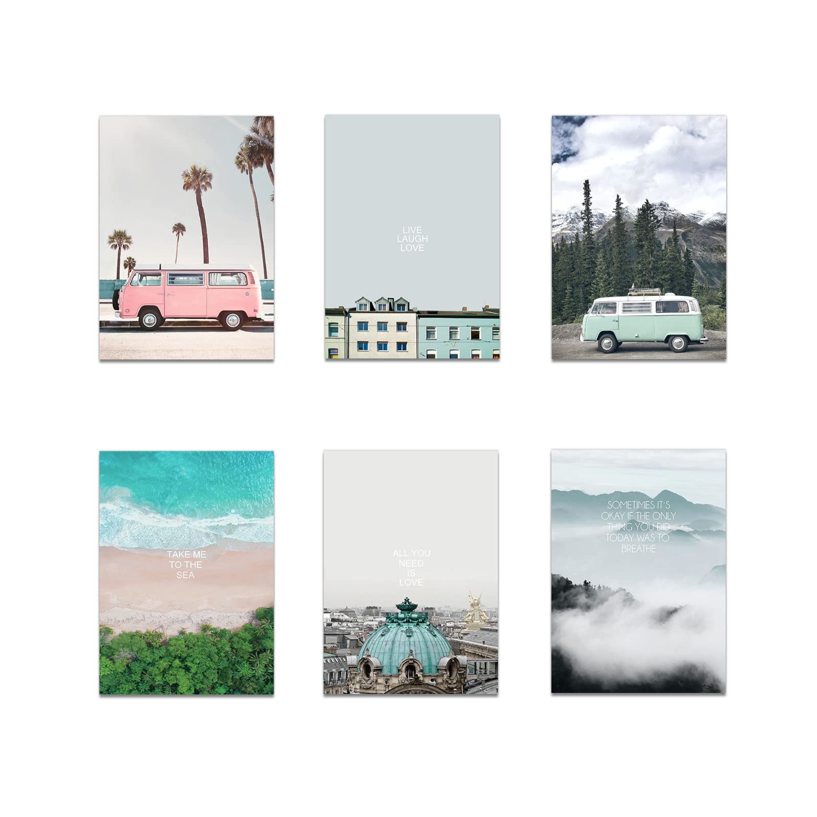 NA Set of 6 Unframed Watercolor Scenery Art Prints Car Building Beach Mountain Canvas Painting Beautiful Scenery Art Posters for Living Room Bedroom Office Home Wall Decor(8x10)