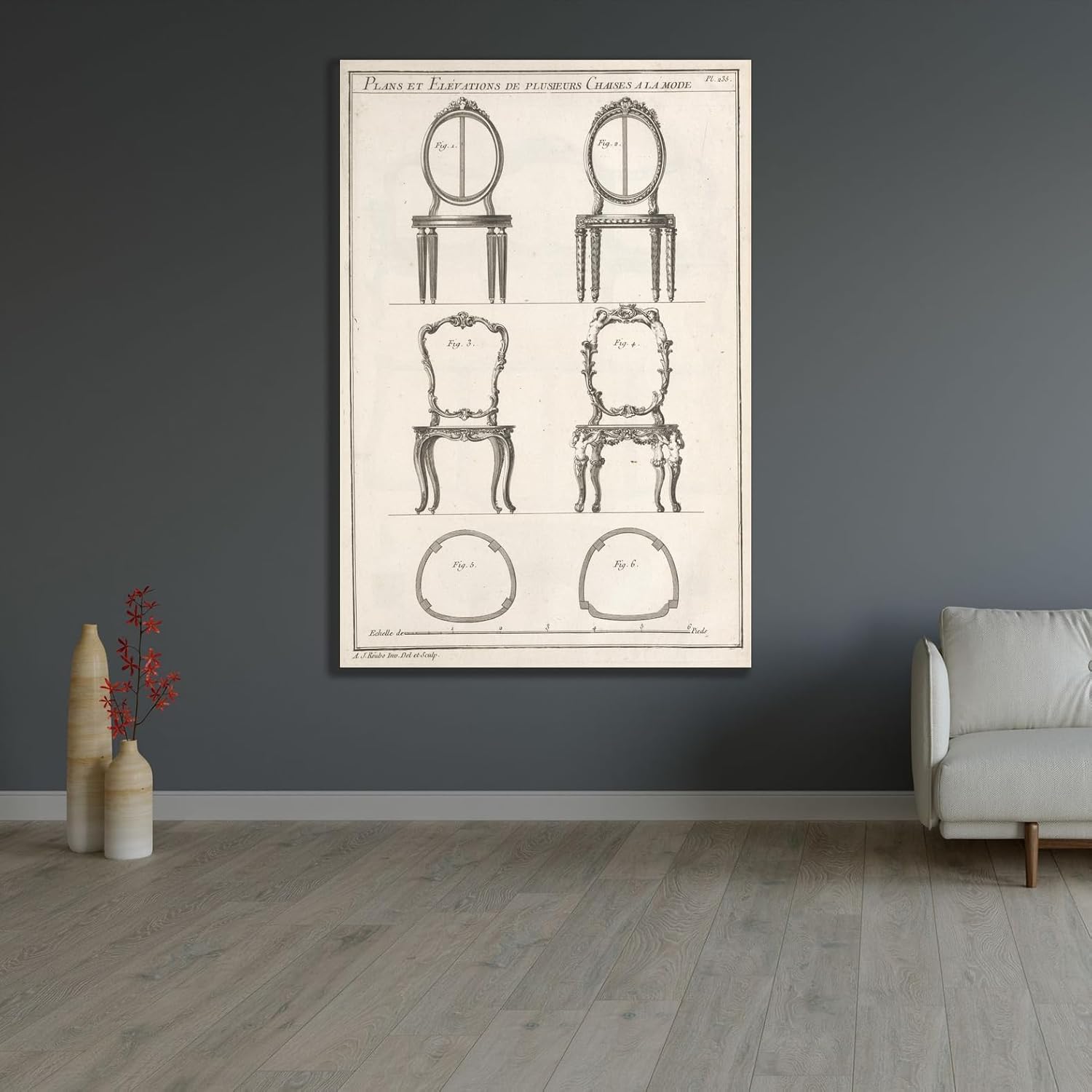 ArtDirect Plans and elevations of several fashionable chairs. (1769-1774) Unframed Art Print Giclee Poster by André Jacob Roubo - Ready for Framing with Customization Sizes 7x10, 9x14, 14x20, 24x35, 33x48 and 41x60 inches