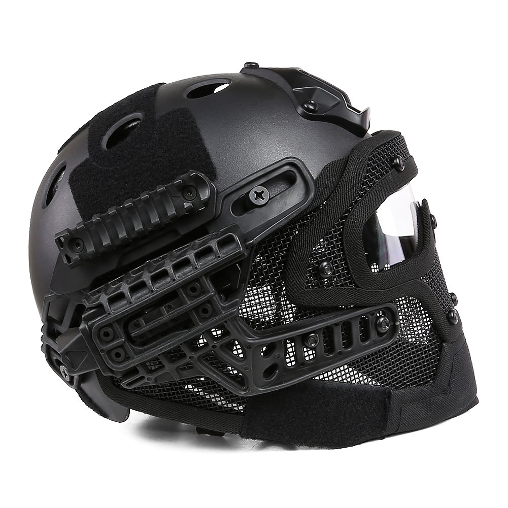 DETECH PJ Tipo Fast Casco Airsoft Paintball Protettivo Full Face Multicam Casco ABS Tactical CS Maschera con Goggle
