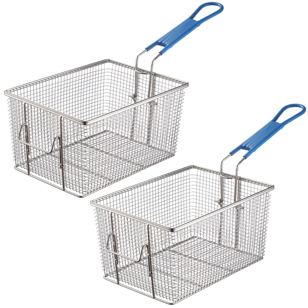 Cestello quadrato per friggitrice con manico antiscivolo, in acciaio inox, resistente, per uso domestico e commerciale, 2 pezzi
