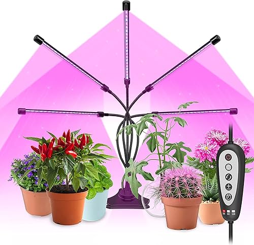 Miniatura 8 de Fangflower Lámparas de cultivo de jardinería, luz LED de espectro completo para plantas de interior con 3 cabezales y luz de espectro completo rojo,