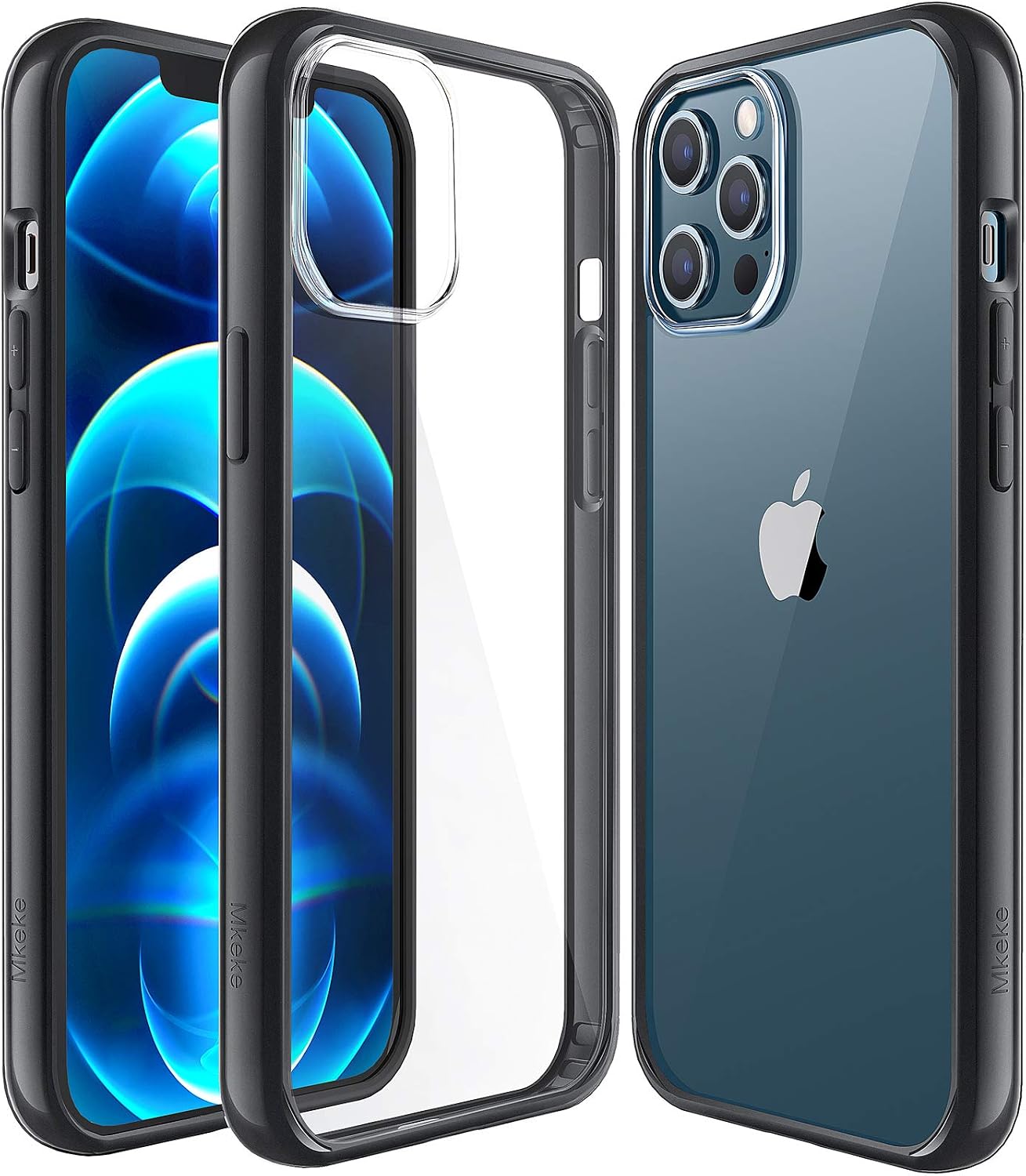 Mkeke Compatible with iPhone 12 Pro Max Case, Clear Shockproof Protective Phone Case Slim Thin Cover for iPhone 12 Pro Max 6.7 inch 2020 - Black