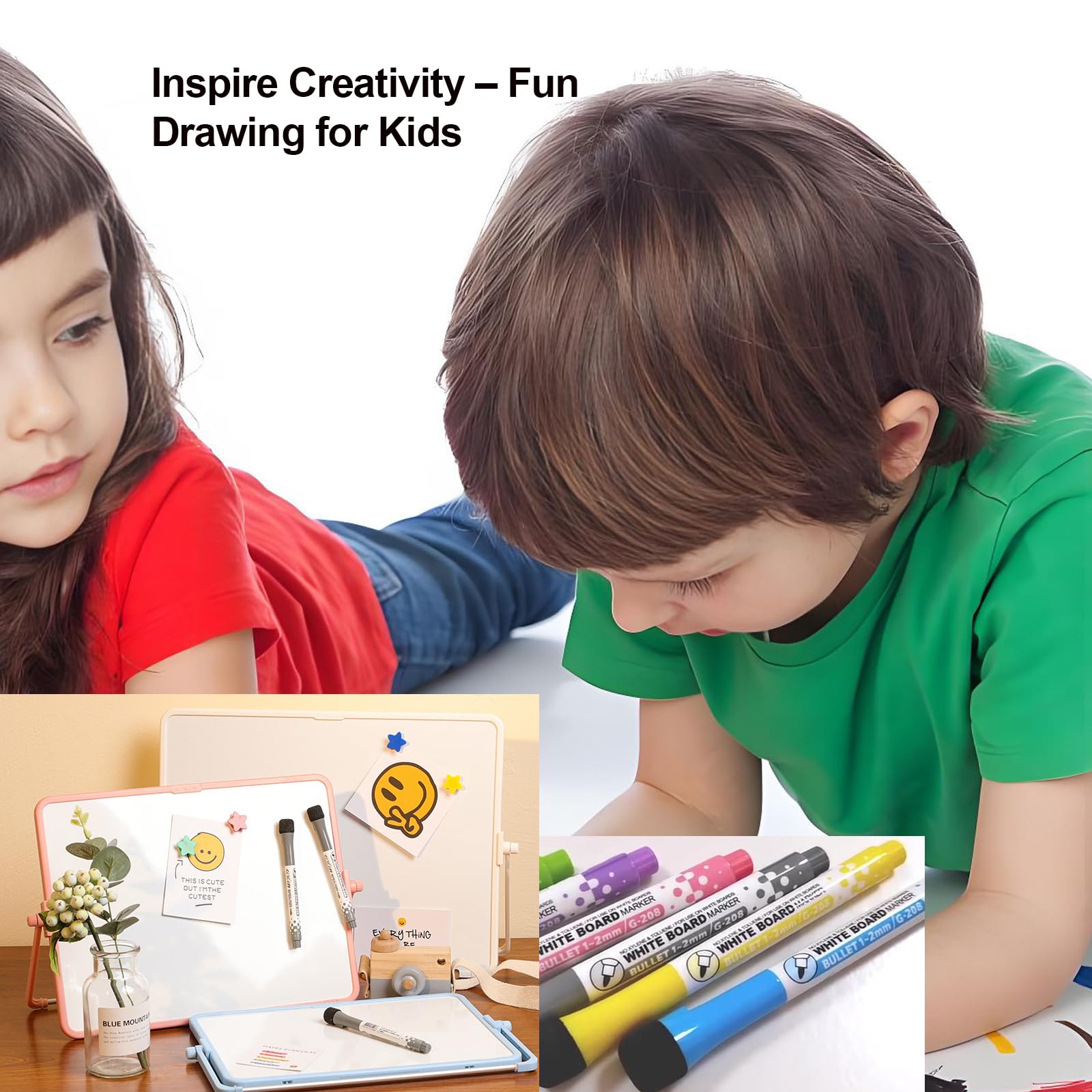 Pizarra blanca magnética A3 30x40 cm doble cara con soporte y 8 rotuladores kit completo para niños y oficina bolsa EVA portátil anti-manchas,Superficie anti-fantasma,Imanes,Marco ABS duradero,Cepillo