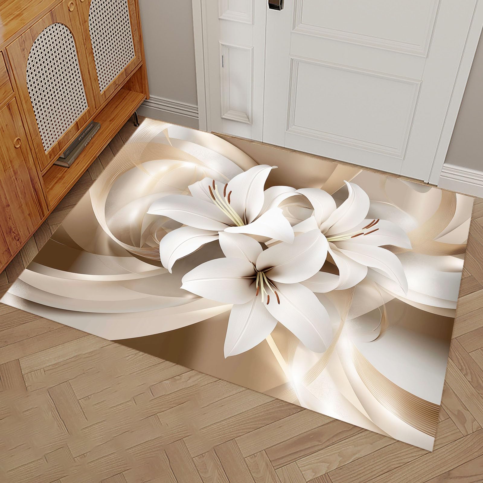 Paillasson 80x120cm Kaki, Tapis de Sol Antidérapant Floral