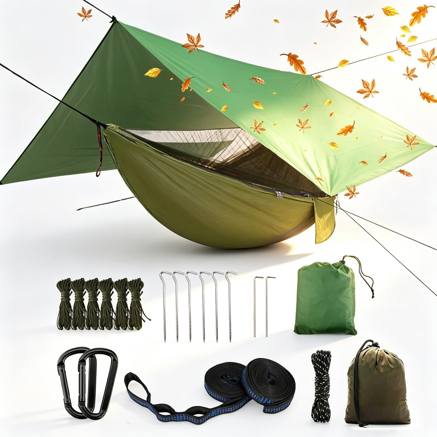 Oversized rain Tarpaulin,Camping Hammock with Mosquito Net Rain Fly Heavy Duty Tree Strap,Single Double Hammock Tent Waterproof Rainfly Set,Camping Backpacking Backyard Patio Hiking Travel Outdoor
