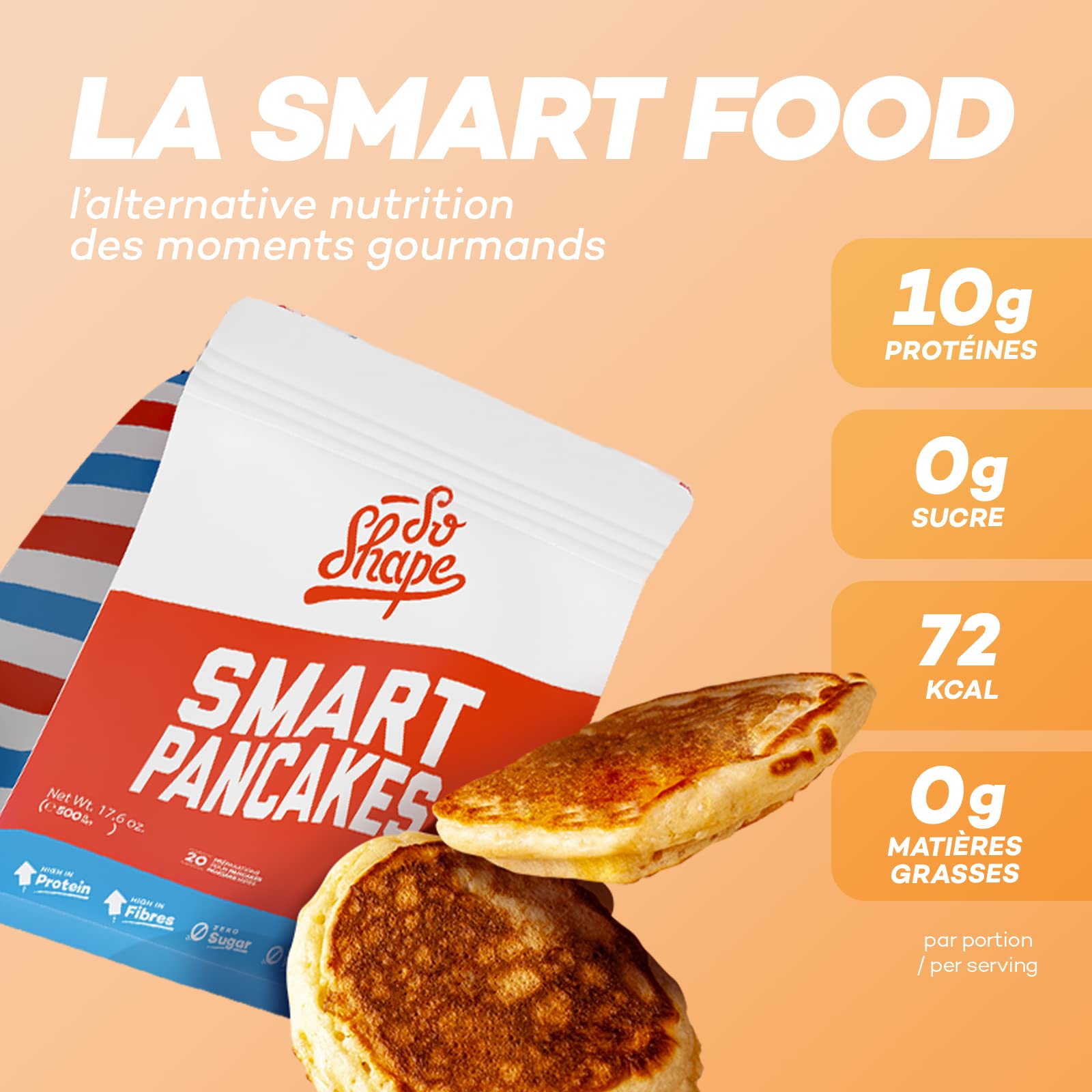 So Shape, Mix Pancakes, 10g de protéines et 0g de sucre par portion, Sachet de 500g (20 Pancakes)