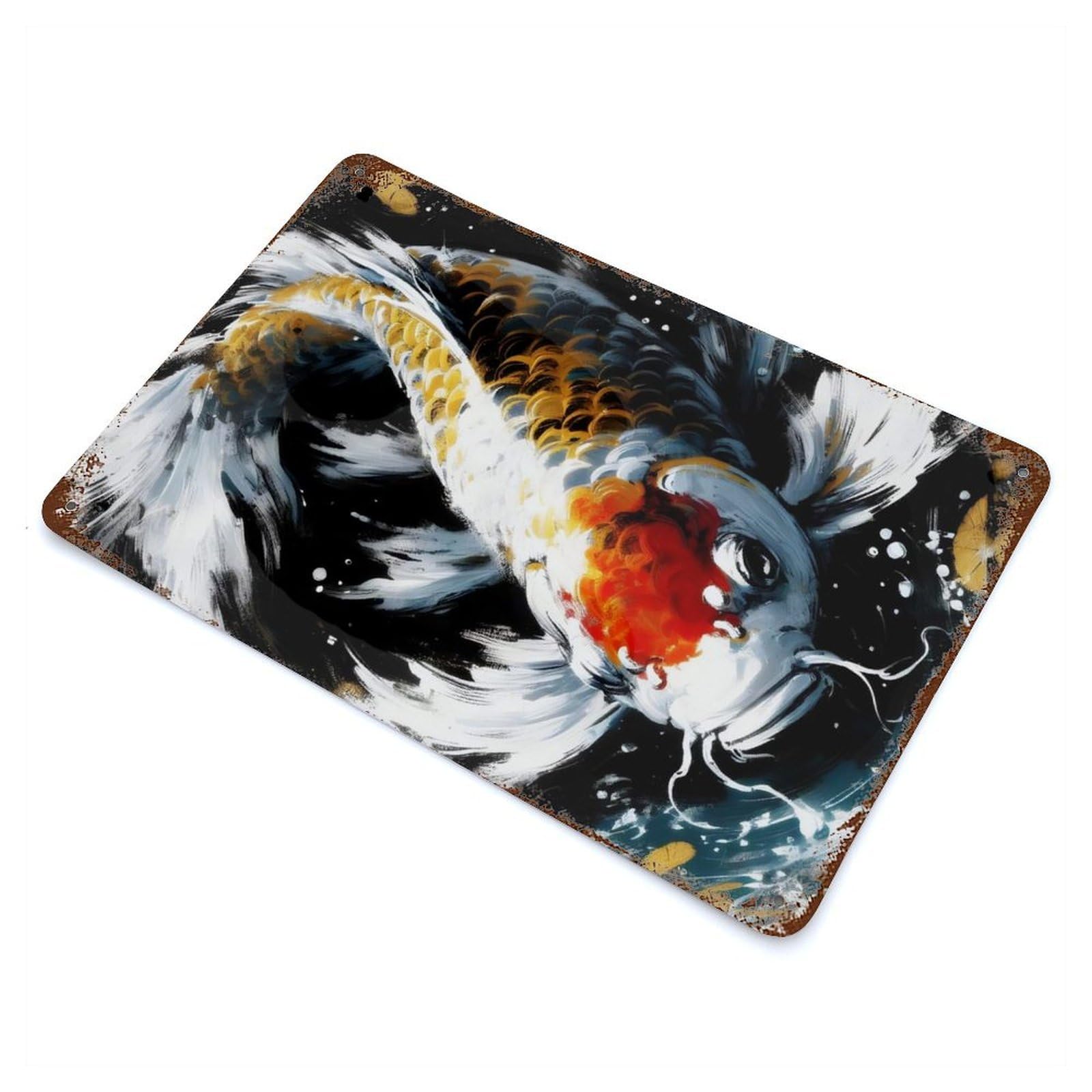 Koi Fish Painting Vintage Rust Metal Sign 11.8"x7.9", Shabby Chic Decor for Garage, Pub Or Kitchen