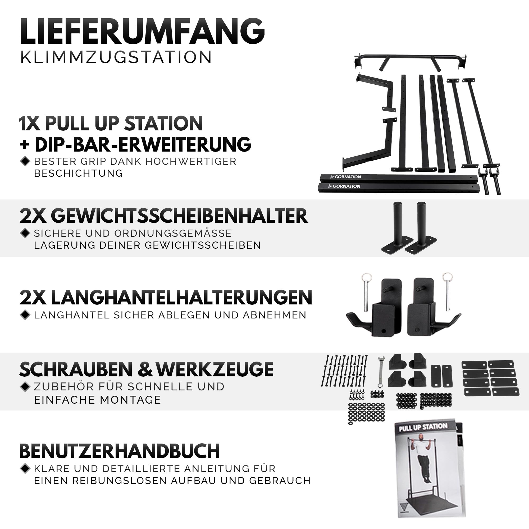 GORNATION Pull Up Station, Klimmzugstange freistehende, Freistehender Power Tower, Klimmzugstation, multifunktionaler Kraftturm für Zuhause, Fitness Rack, für Klimmzüge & Calisthenics