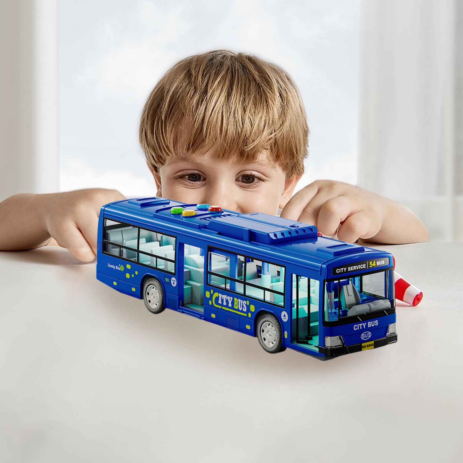 Générique Modèle Bus – Grand Modèle Voiture | Véhicules Éducatifs À Piles avec Musique Et Lumière, Portes Ouvrables pour Amusement, Stimulation Et Anniversaire des