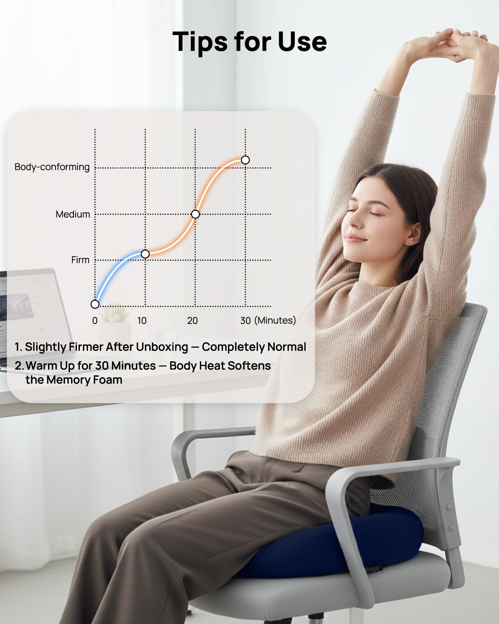 Feagar Cuscino Coxis Emorroidi in Memory Foam Cuscino Sedia Ufficio e Auto Driver Antidecubito con Anello Regolabile, Alleviare la pressione del coccige e Sciatica