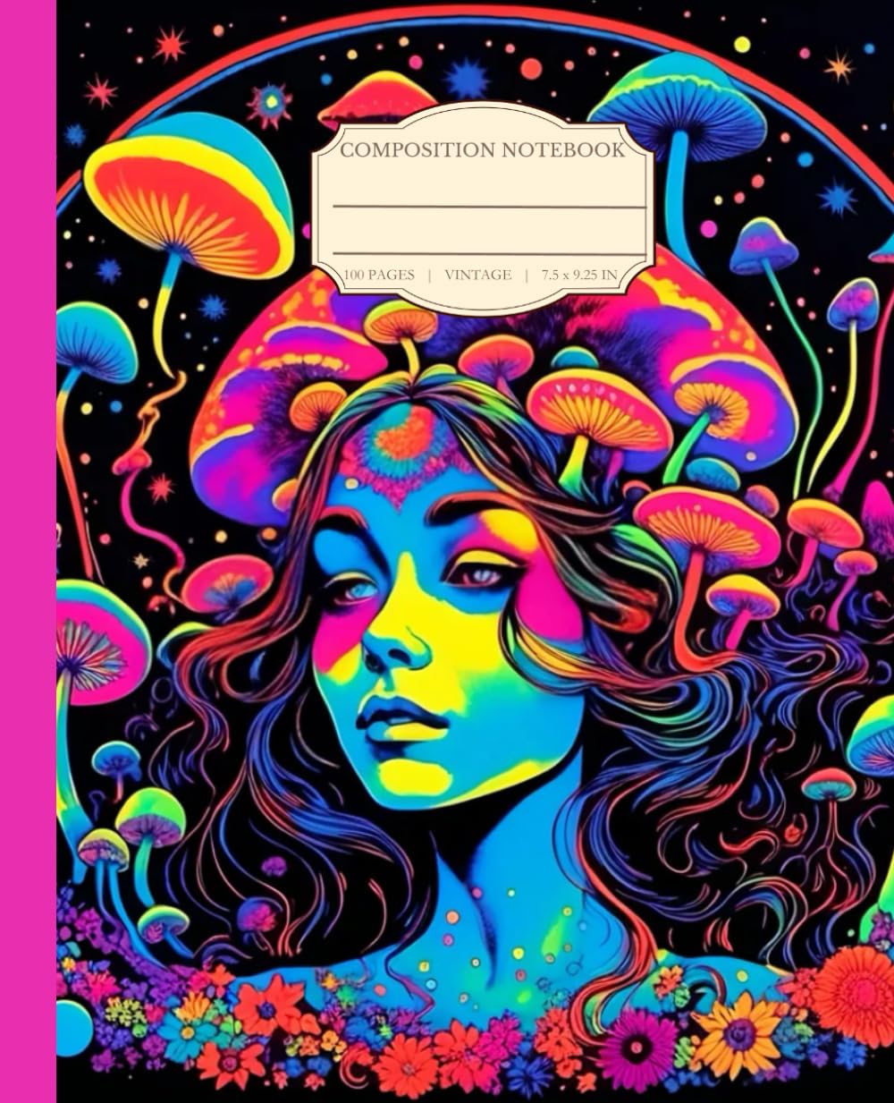 Cahier de composition champignons magiques et art psychédélique carnet de notes college ruled