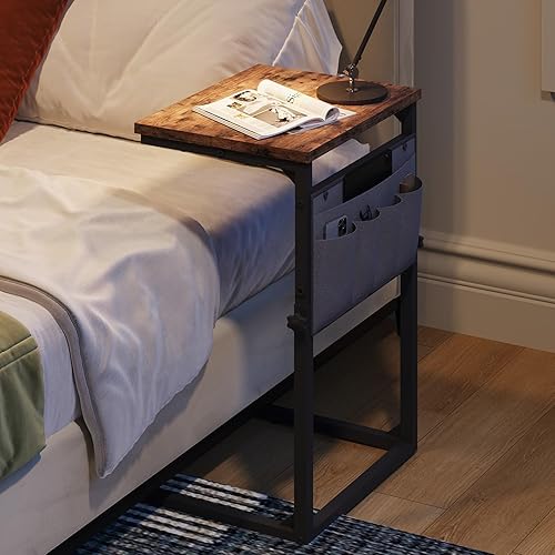 Miniatura 2 de HOOBRO Mesa auxiliar en forma de C, mesa auxiliar con altura ajustable de 19.5 a 29.5 pulgadas, mesa de sofá deslizante debajo del sofá, bolsillos