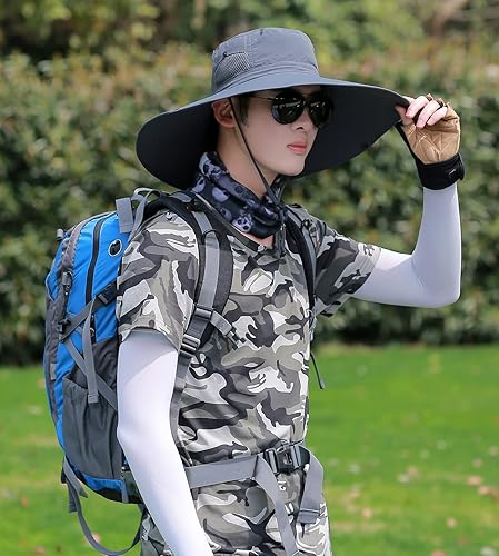 Miniatura 6 de Sombrero de protección solar de ala ancha de 6 pulgadas para exteriores, unisex, para senderismo, playa, pesca, safari, jardín, césped, patio,