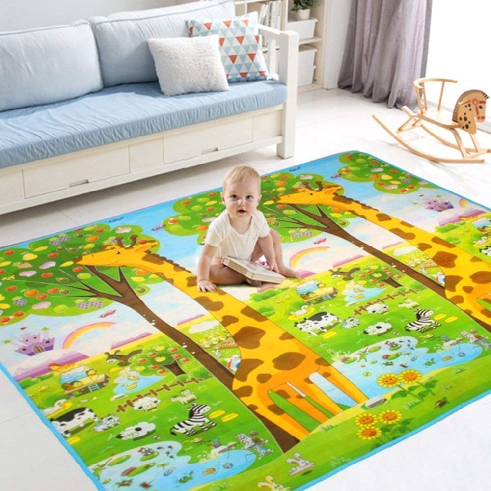 Vroxy Waterproof Double Side Baby Play Crawl Floor Mat for Kids Picnic School Home (Multicolored, Multi Design) with Zip Bag to Carry (Medium - 120 X 180 Cm) 1