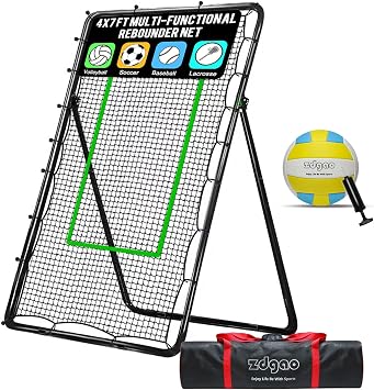 4x7ft Adjustable Volleyball Rebounder with Volleyball and Bag for Practice | Complete Set|5 Adjustable Angles|Large Practice Area| Multi-Sport Use|for Volleying, Bumping,Spiking| Easy Set Up|Portable