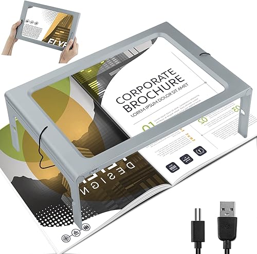 JUOIFIP - Lupa de acrílico para manos libres, lupa de lente grande de página completa, rectangular, 3X, iluminada, plegable, portátil, para ancianos