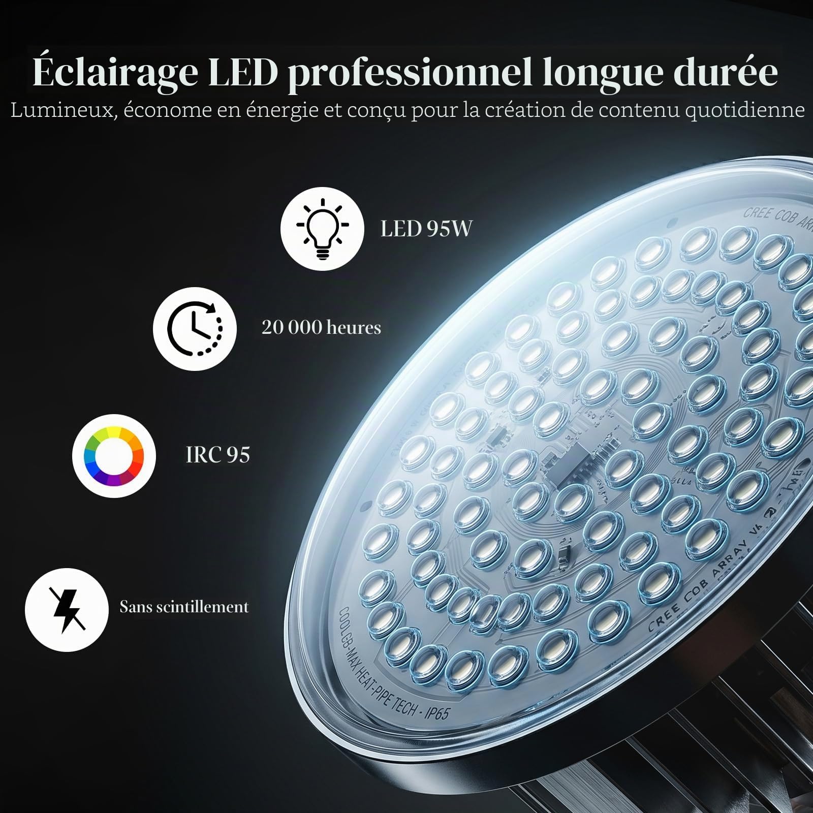 Kit éclairage Softbox Professionnel 40x40cm - Ampoule LED 95W (3000-7500K, E27) - Studio Photo Vidéo, Portrait, Streaming
