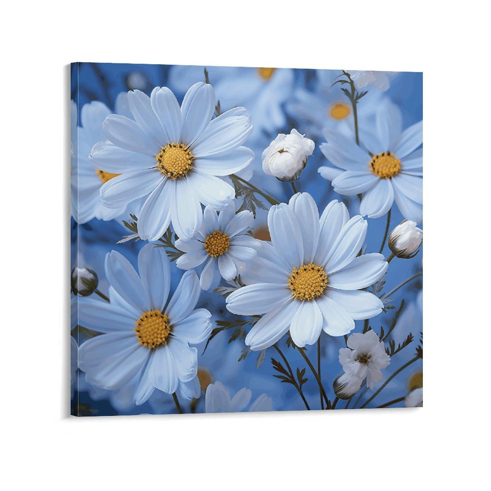 KLOPH Daisy Blue Canvas Wall Art for Living Room 08x8inch Modern Artwork Painting for Bathroom Hanging Canvas Prints Aesthetic Wallart for Bedroom Kitchen Office Wall Decor