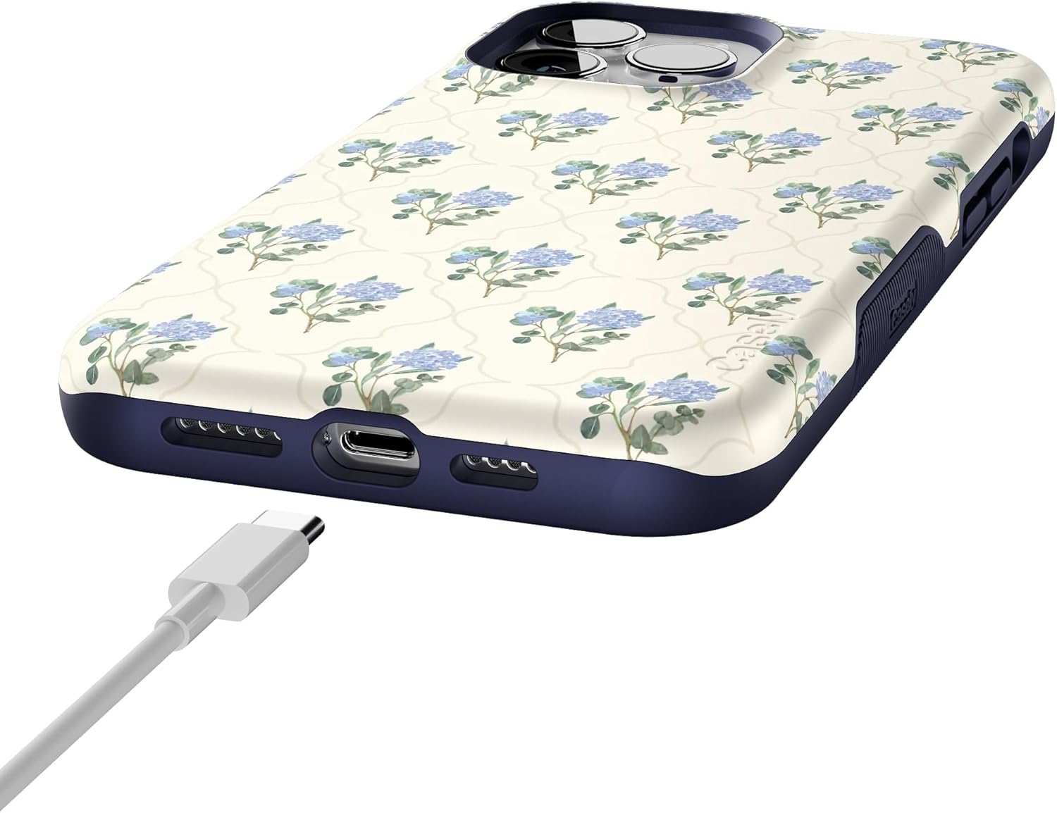 Casely iPhone 14 Pro Max Case | Vintage Garden | Blue Hydrangea | Bold Military-Grade Drop Protection | Compatible with MagSafe