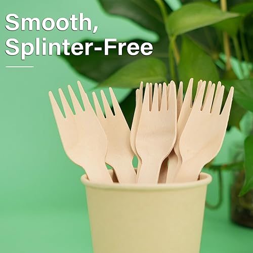 Miniatura 4 de LotFancy Tenedores desechables, 100 tenedores de madera, 6.2 pulgadas, biodegradables biodegradables y ecológicos, ideales para camping, picnic,