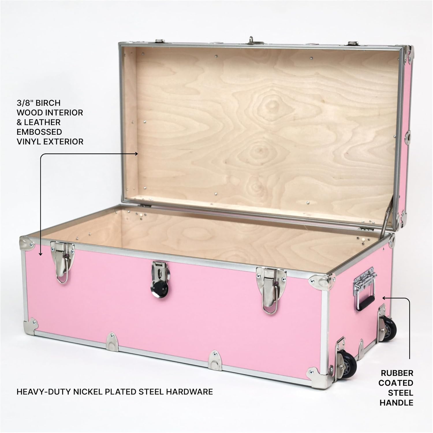 Rhino Trunk & Case Large Essential Trunk With Wheels 32”x18”x14”, 1000+ lbs Capacity - Many Colors. Strong, USA Made Summer Camp Footlocker, and Secure College Dorm Storage Chest