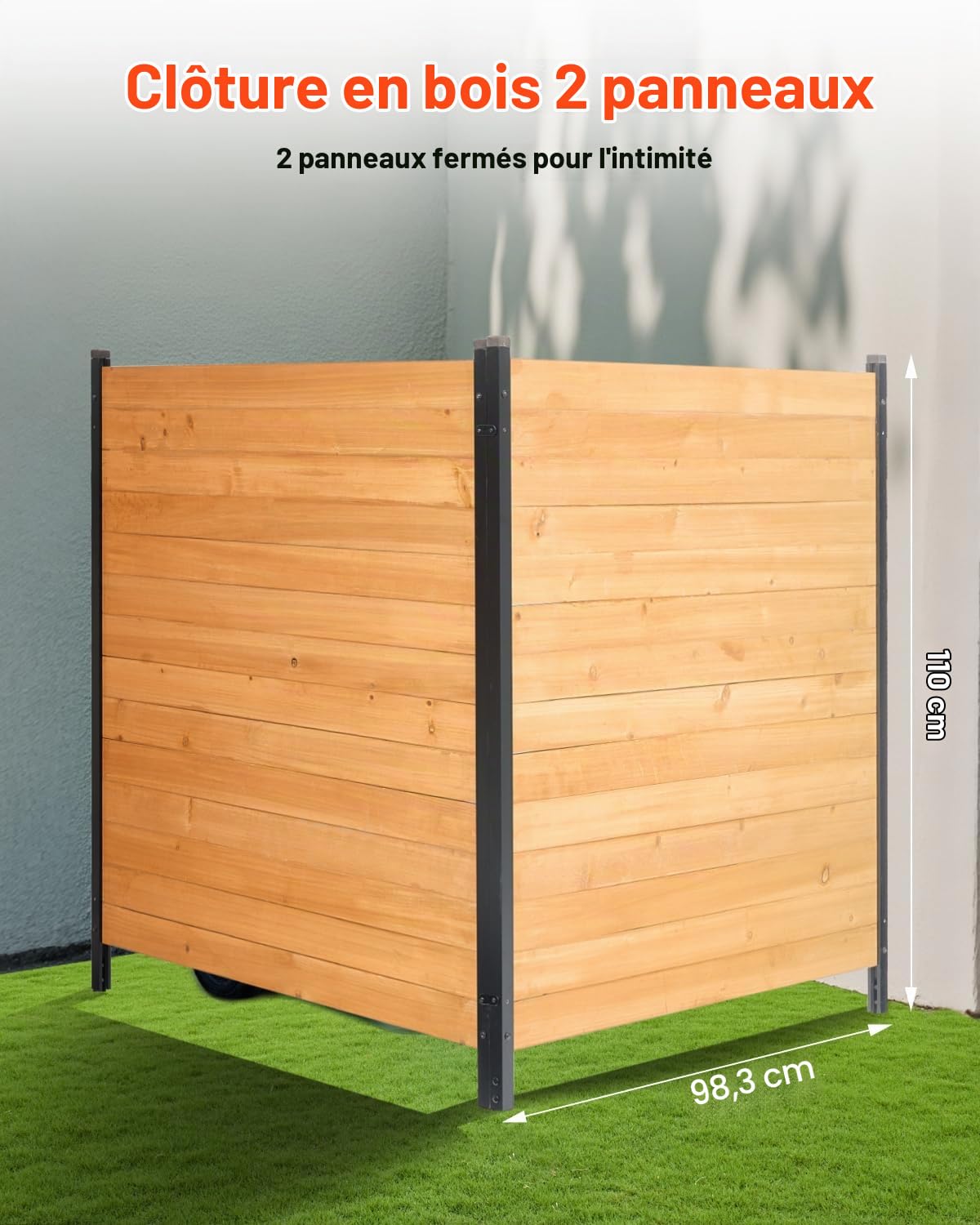 VEVOR Clôture de confidentialité en bois, 1100 x 982 mm, clôtures d'écran pour climatiseur à 2 panneaux, avec piquets métalliques, installation facile, brise-vue extérieur pour décoration de jardin