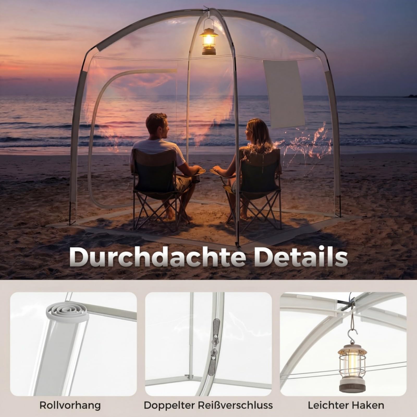 COSTWAY Transparentes Zelt 215x215 cm, wetterfestes Sportzelt mit Heringe, Windspanner & Tragetasche, Bubble Zelt für 2-4 Personen, Campingzelt mit 540° Panoramablick für Garten & Terrasse