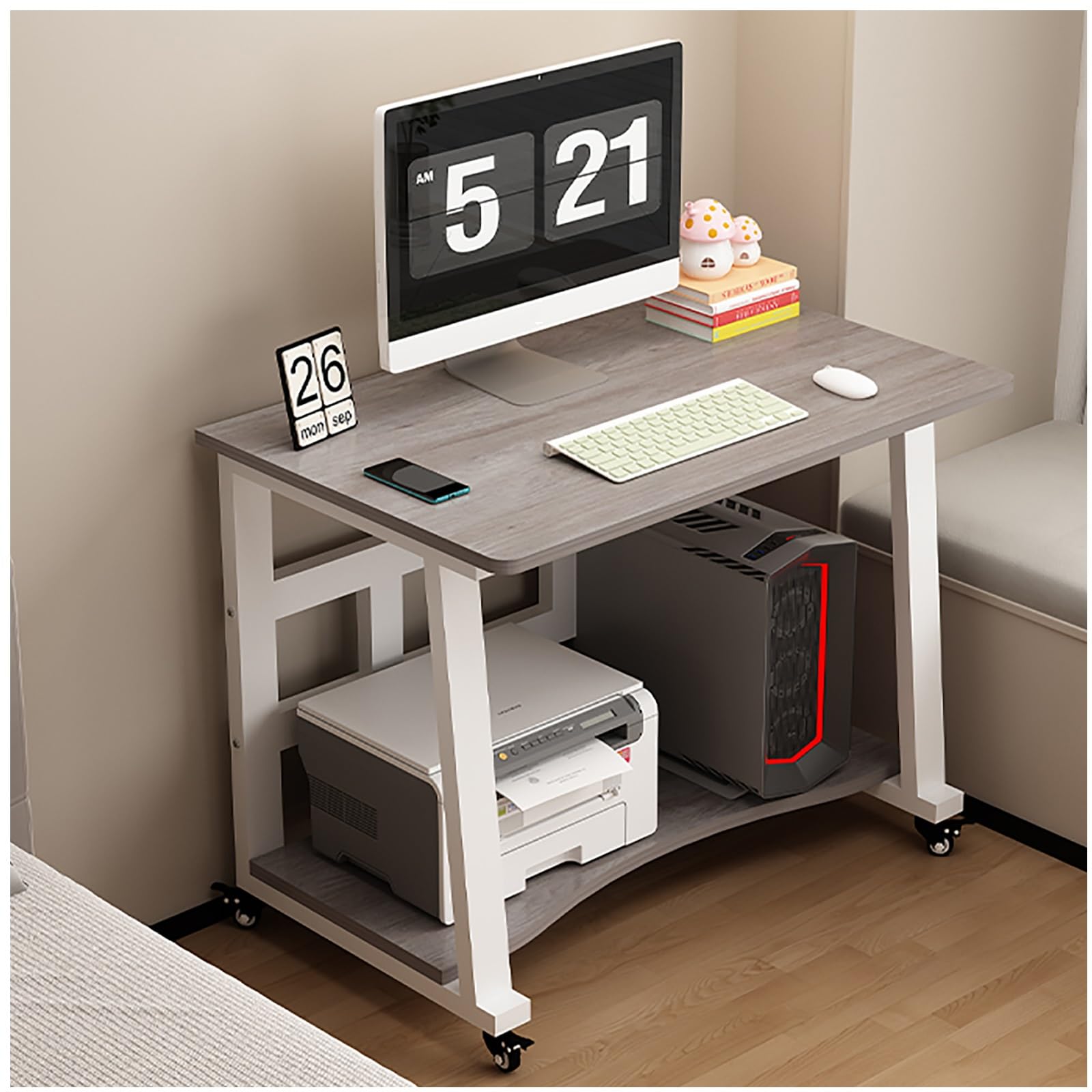 Ergonomiczne narożne biurko komputerowe, stacja robocza z regulacją wysokości, mobilne domowe, biuro i biurko do gier, szaro-białe (60 cm) do biura i nauki