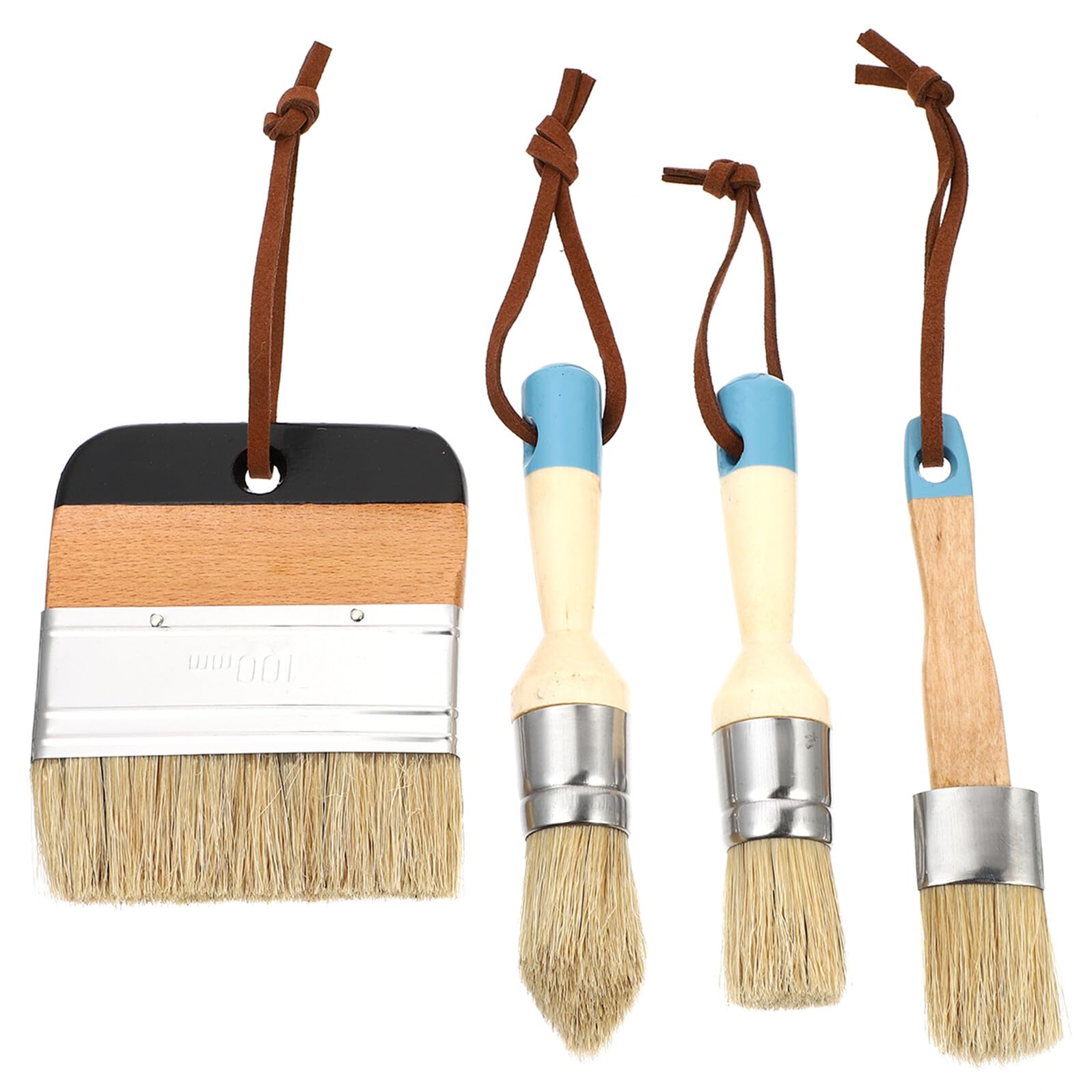 Healvian Juego de 4 Pinceles para Pintura y Cera de 25 CM Mango de Madera Cerdas Resistentes y Flexibles Adecuado para Muebles Paredes y Decoración Interior