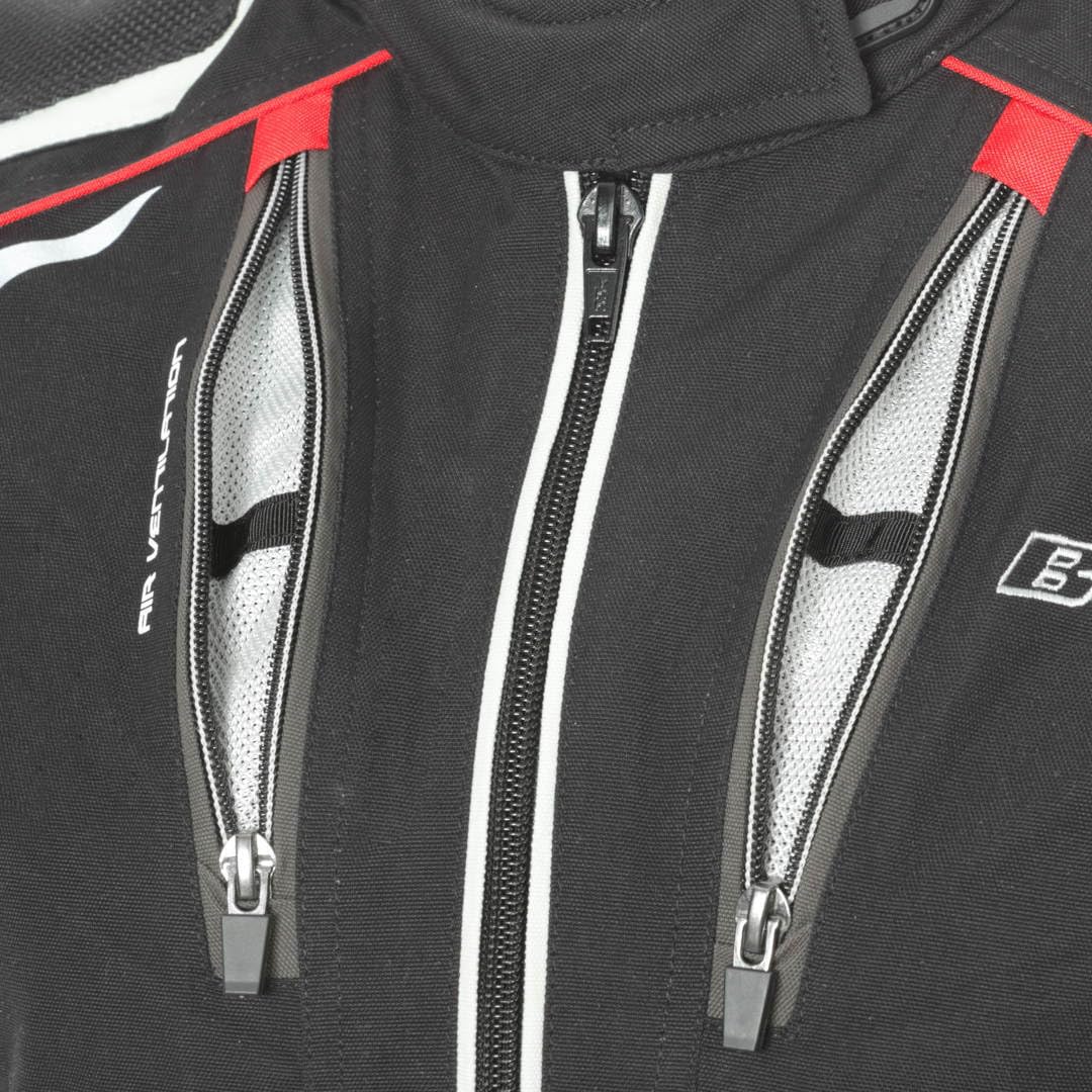 Büse Linda Damen Motorrad Textiljacke, Schwarz/Grau/Rot, Größe 40 | Winddicht