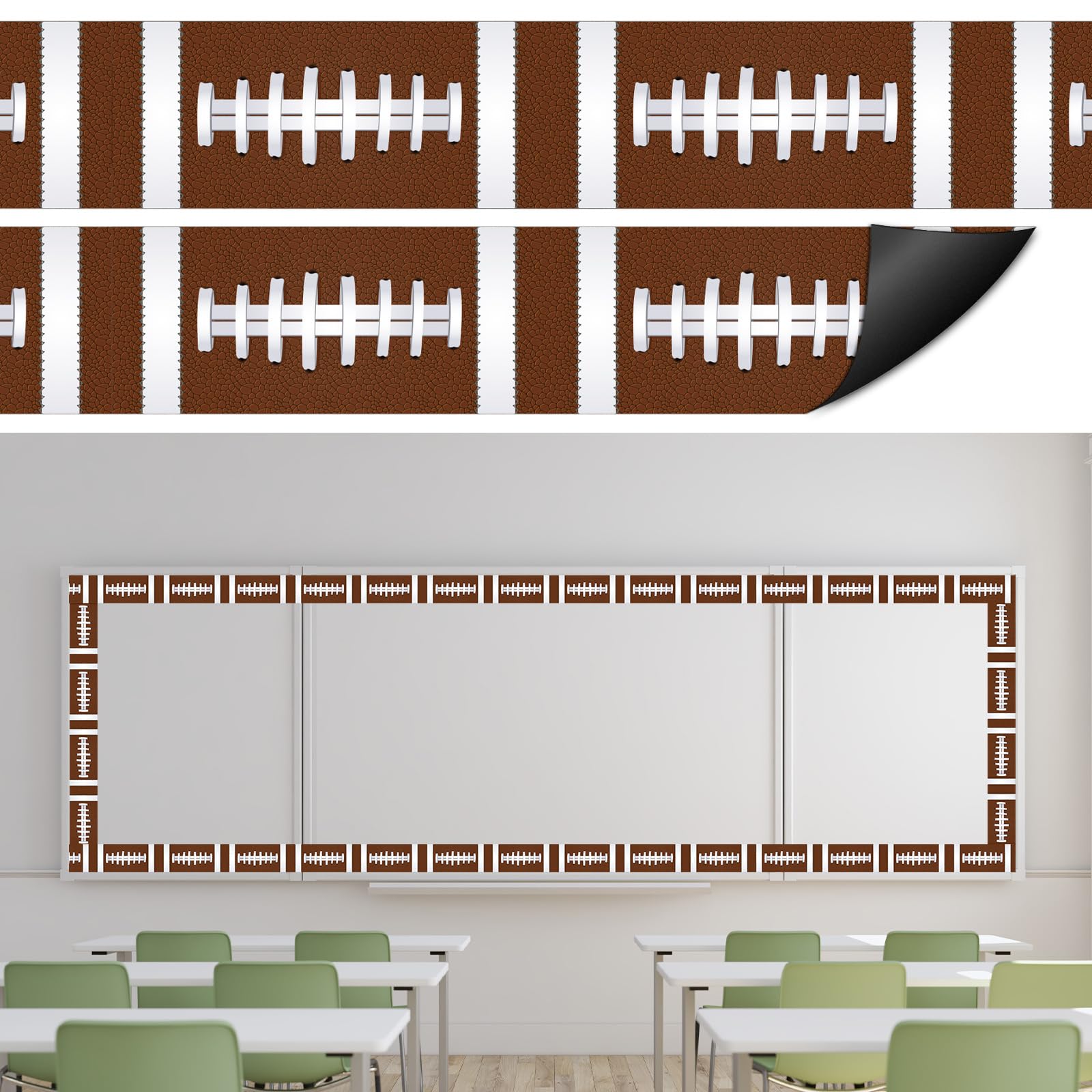 Whaline 24Pcs Rugby Magnetic Bulletin Board Border Back to School 3D Brown Football Magnetic Strips Border Trim for Sport Theme Office Classroom Decor