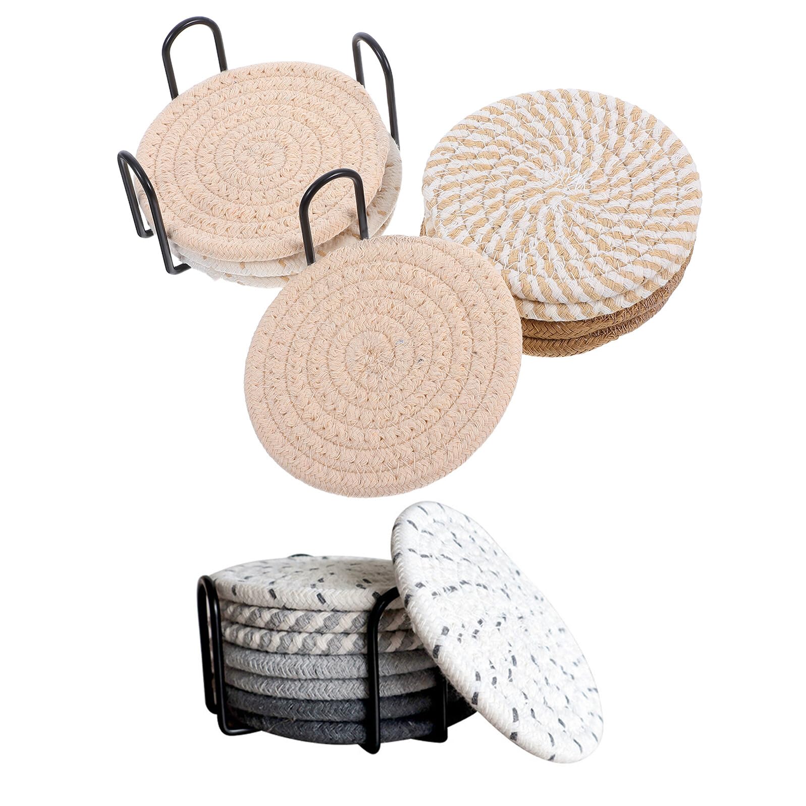 Verres Absorbants Coton Tissé Main avec Support pour Tasses à Café et Boissons Style Minimaliste