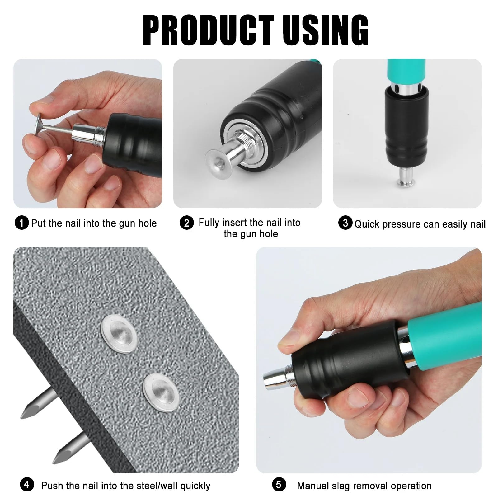 NEWFUN Pistola Sparachiodi,Pistola Manuale Sparachiodi,con 100 Chiodi, Spara Chiodi Per Cemento E Ferro,Portatile Nail Gun Regolabile, con Occhiali di Protezione e Custodia in Plastica Portatile