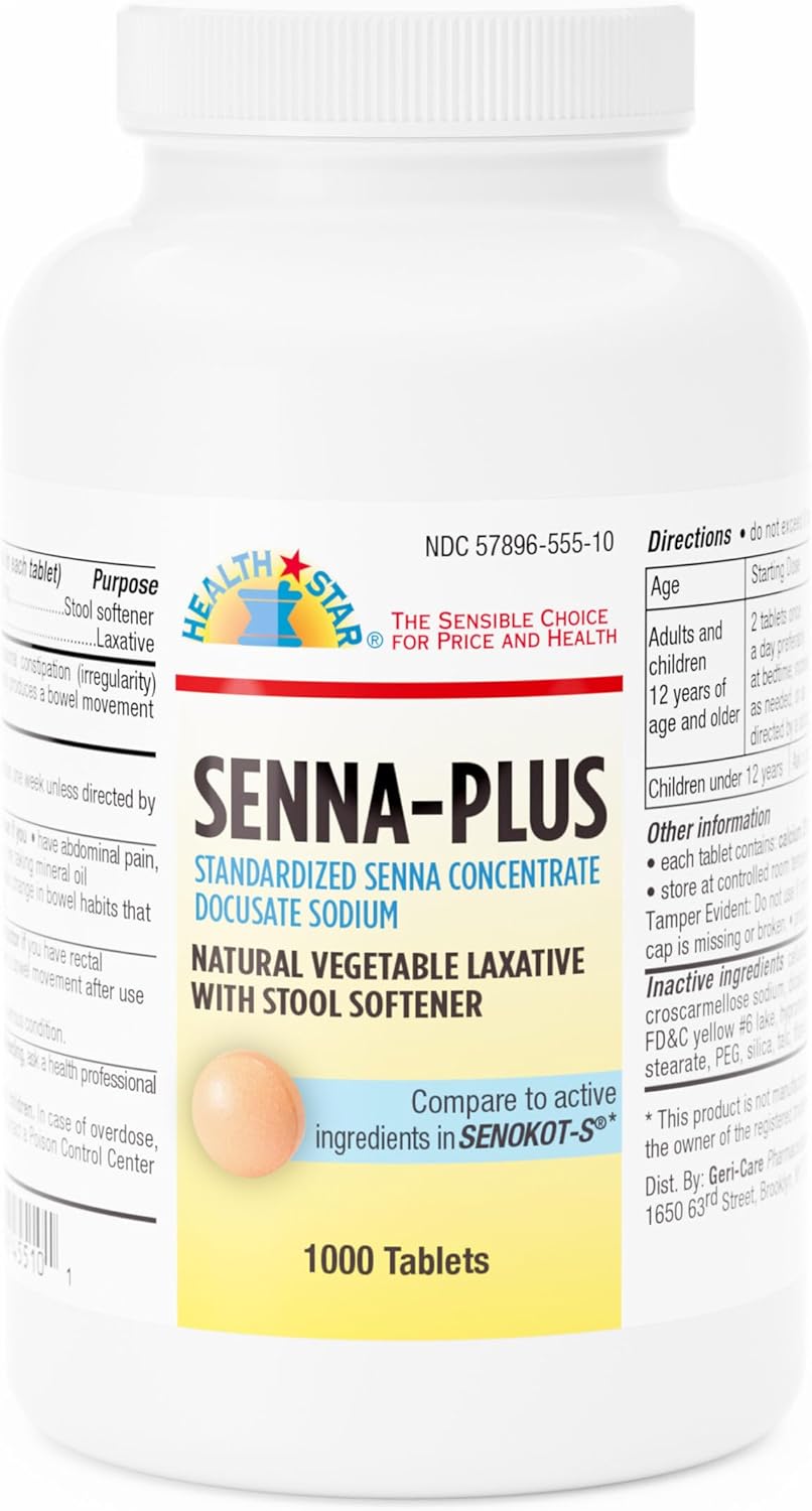 GeriCare Senna Plus Laxative Tablets, 50 mg / 8.6 mg Strength Docusate Sodium / Sennosides (1000 Tablets)